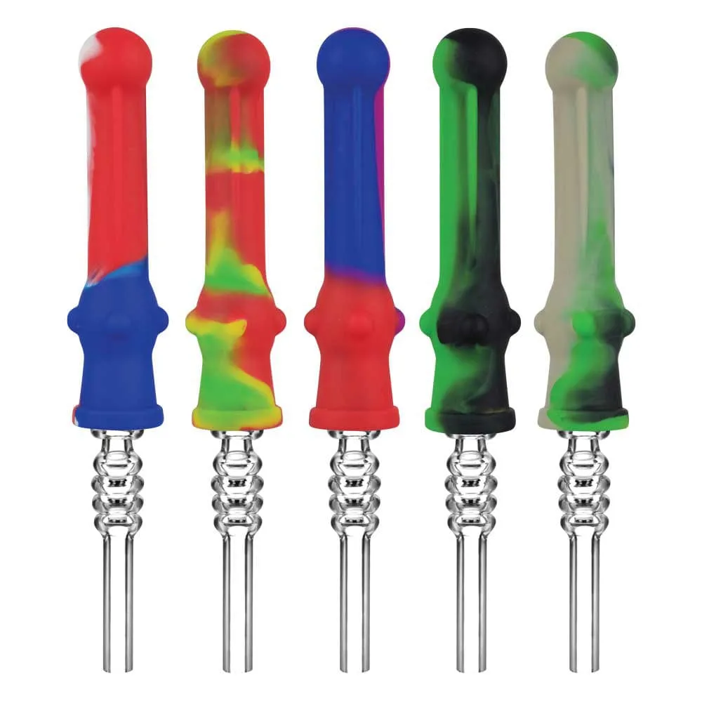 4PC SET - Silicone Vapor Straw w/ Quartz Tip - 7" / Colors Vary