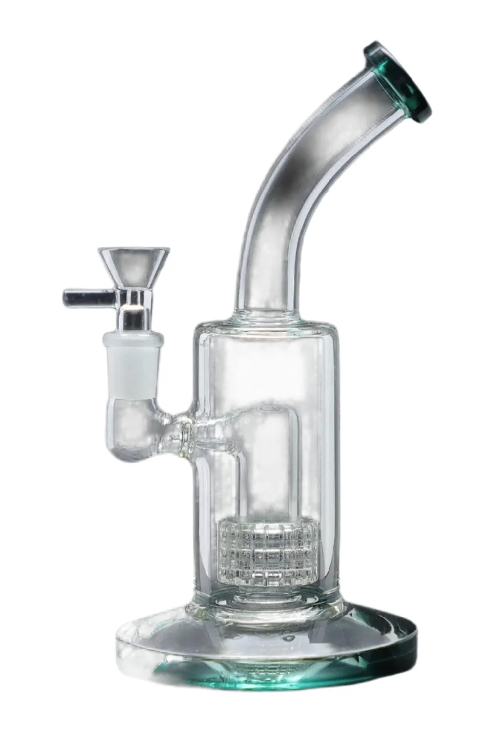 DankStop Bent Neck with Matrix Perc & Color Accents Bong - Teal - 8 in.