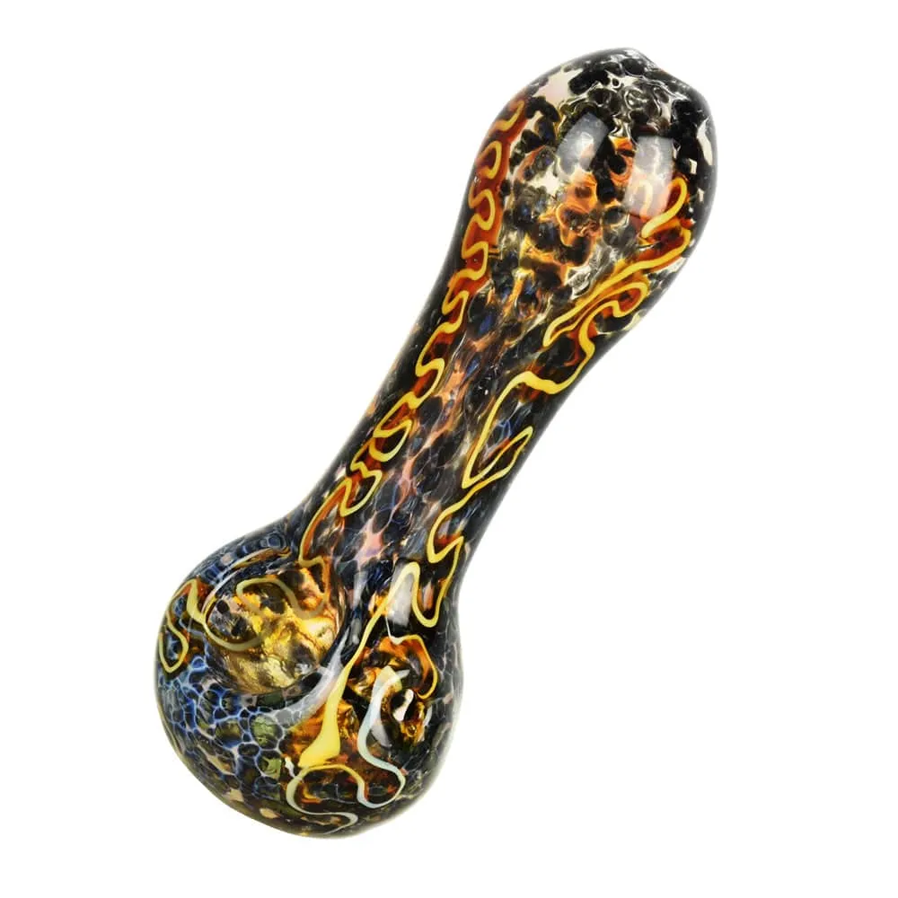 Fritted Squiggle Spoon Glass Pipe - 4" / Colors Vary
