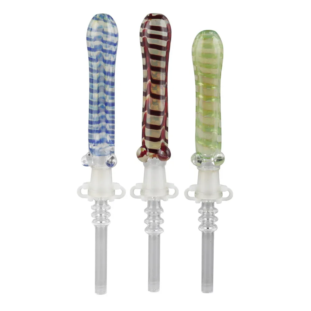 Gift Guru Glass Dab Straw w/ 10mm Quartz Tip - 6.5" / Assorted Colors