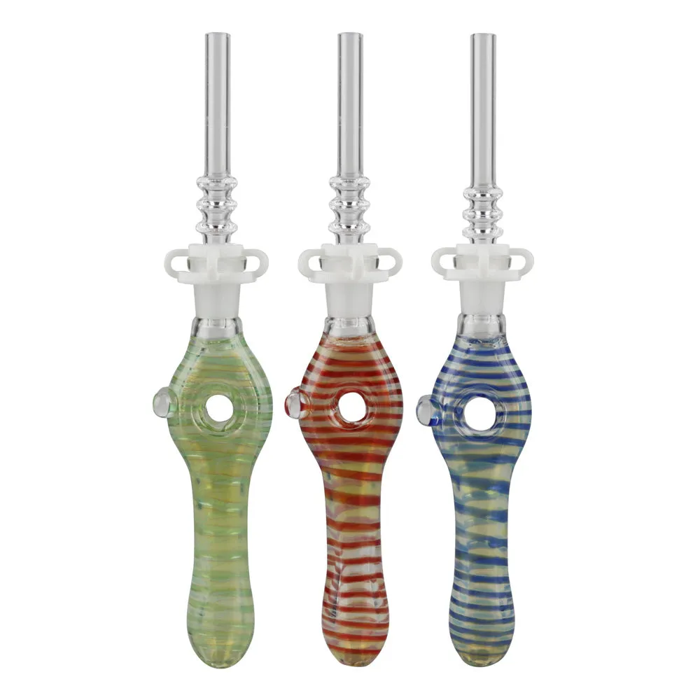 Gift Guru Glass Donut Dab Straw w/ Quartz Tip - 6.75"/10mm/Colors Vary