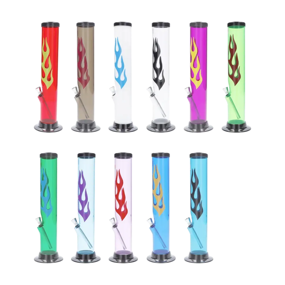 JM Plastics Flame Straight Tube with Carb Hole Acrylic Bong - 12 in.