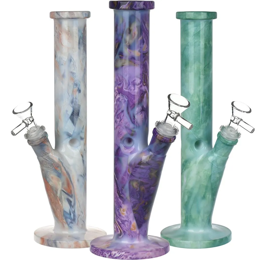 Marbled Straight Tube Glass Bong - 10.75" / 14mm F / Colors Vary