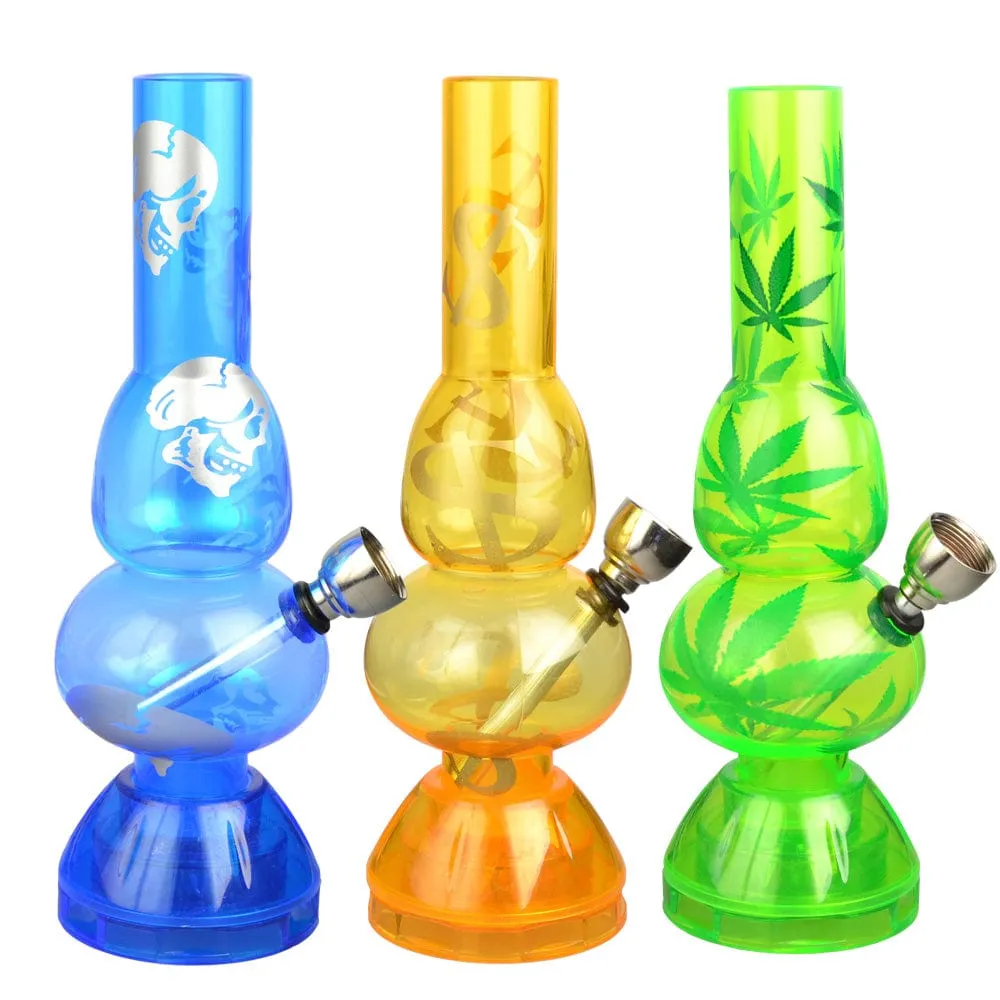 Mini Acrylic 2 Bubble Bong w/ Grinder Base-6.75"/Styles and Colors Vary
