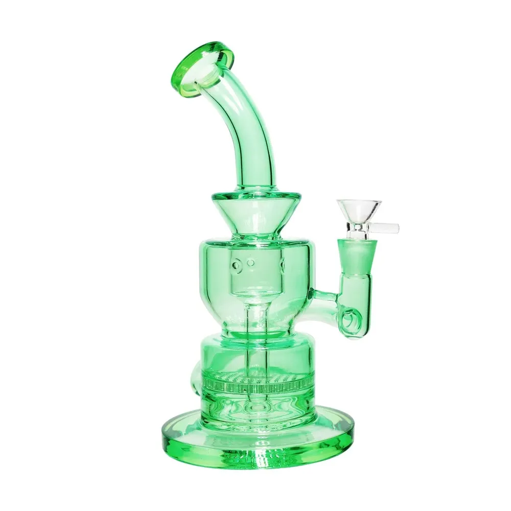 DankStop Neon Bent Neck with Honeycomb Percolator and Thick Base Bong