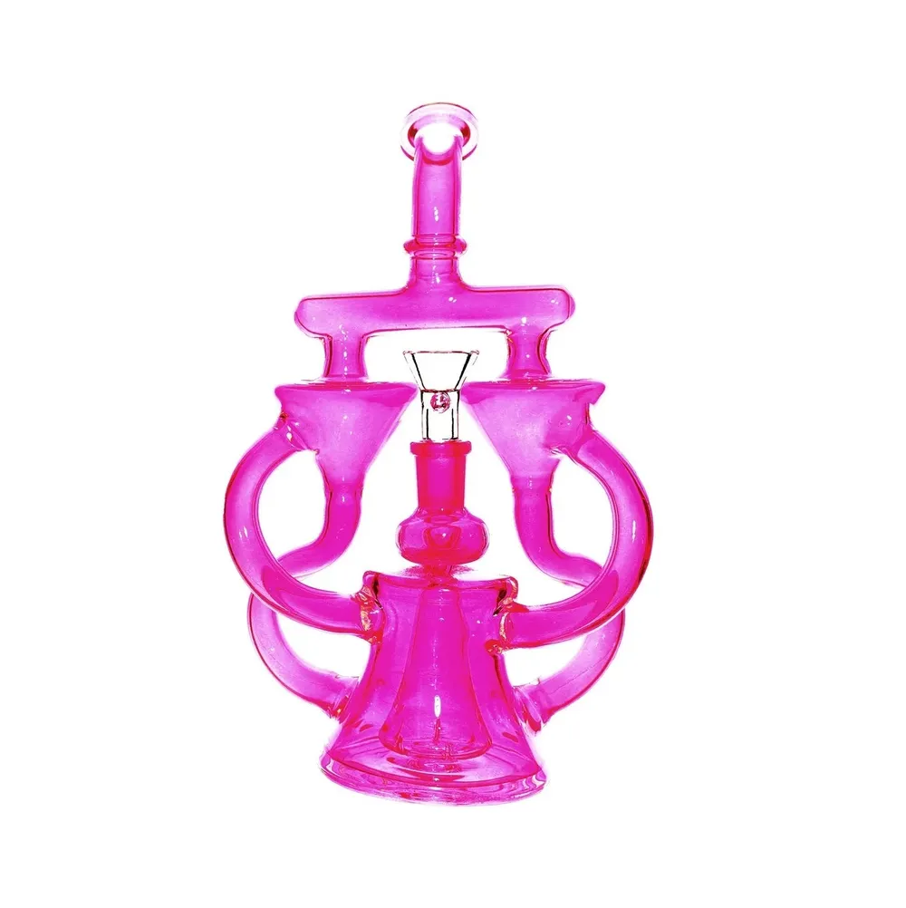 DankStop Neon Double Recycler with Pyramid Percolator Bong