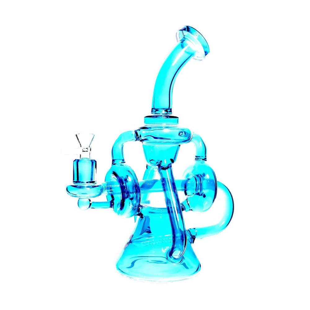 DankStop Neon Recycler with Inline Percolator and Bent Neck Bong