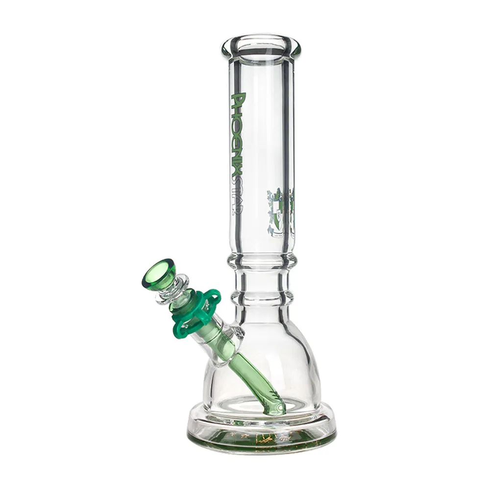 Green Flower Phoenix Star 7Mm Glass 12 Inches Beaker Bong With Wide Base