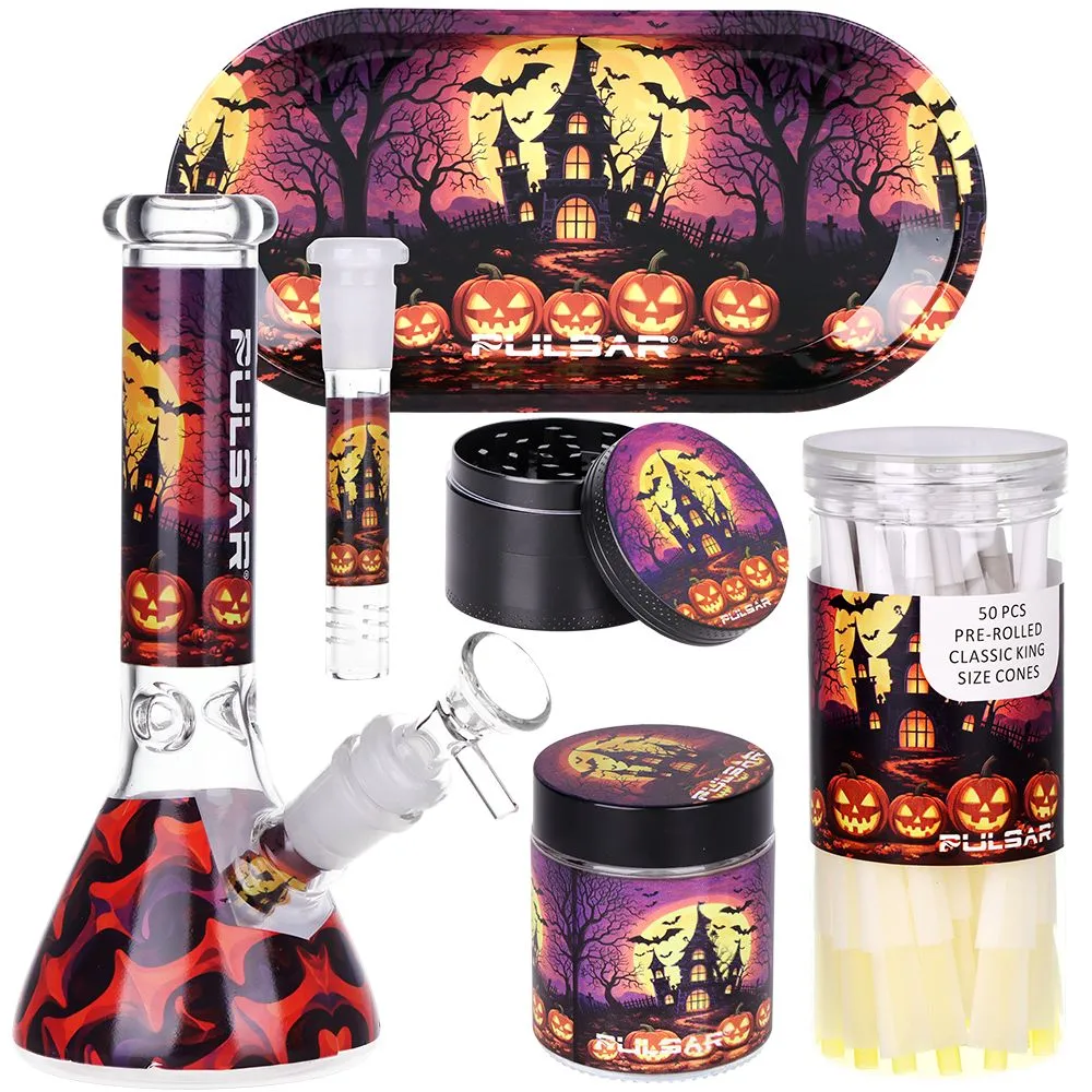 Pulsar Halloween House Beaker Glass Bong Smokers Kit - 8" / 14mm F