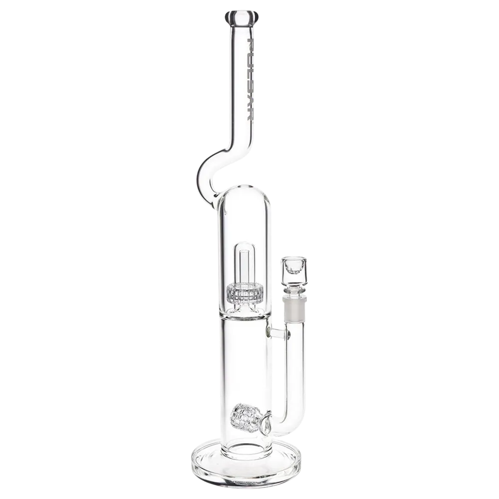 Pulsar Kink Neck Double Chamber Chugger Glass Bong - 17.25" / 14mm F