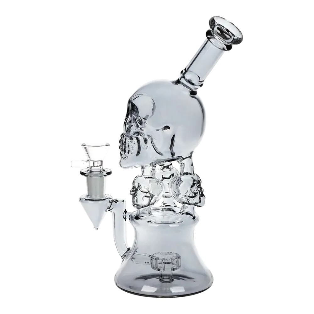 SeshGear Stacked Skulls Electroplated Glass Bong - 9" / 14mm F / Smoke