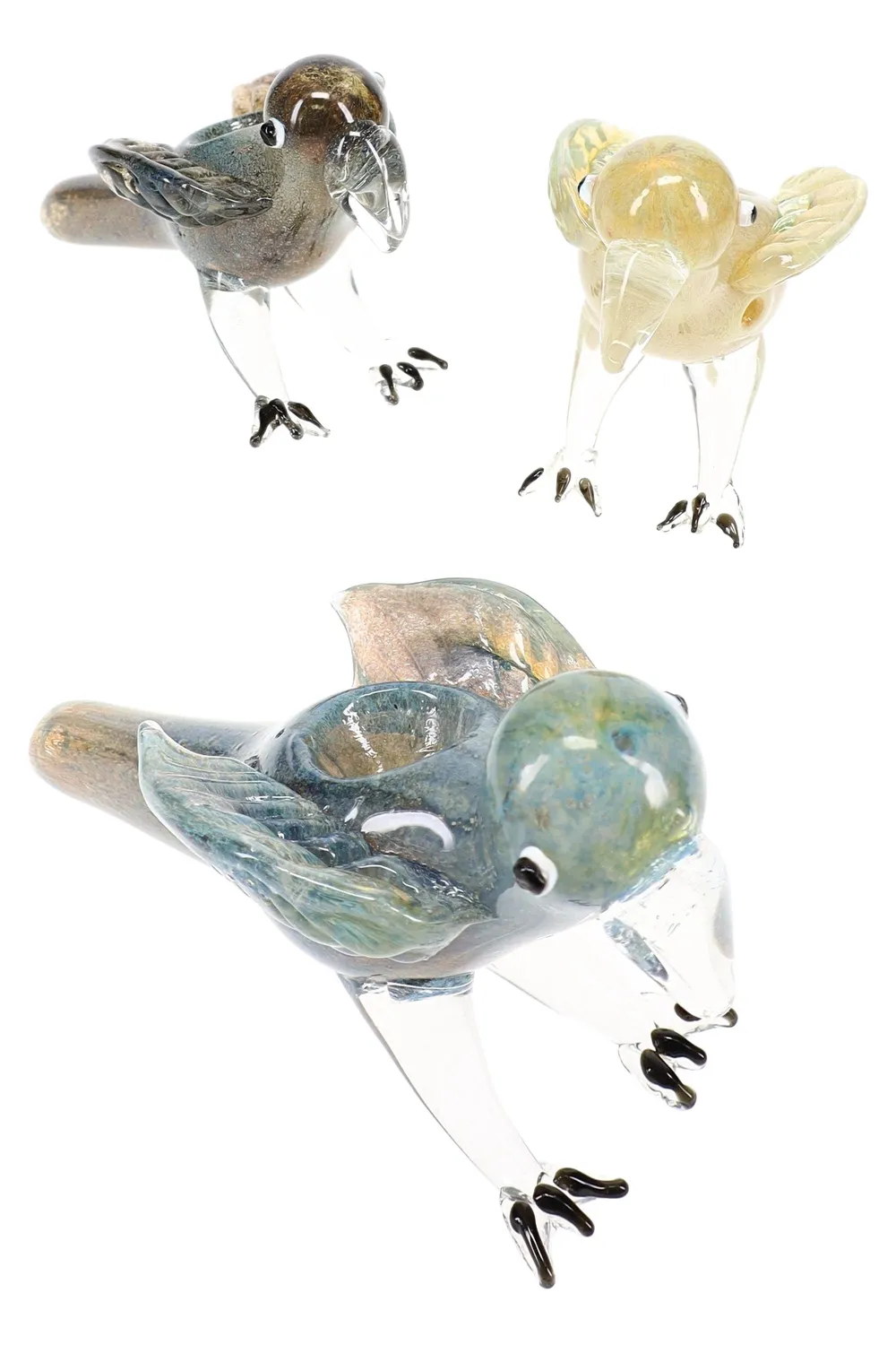 Primate Glass Silver Fumed Color-Changing Glass Bird Hand Pipe “Songbird” – Assorted