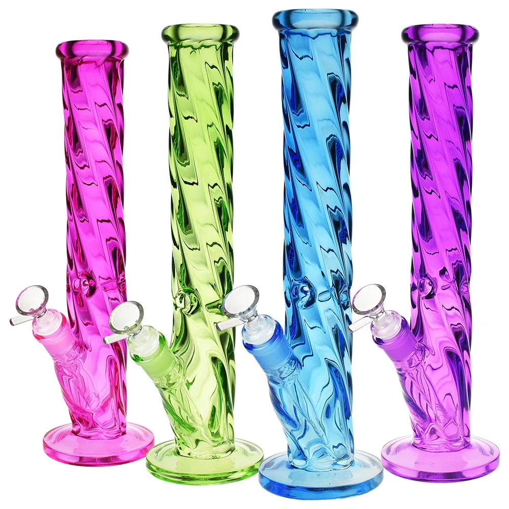 Slick Spiral Straight Tube Bong -13.5"/14mm F/Colors Vary