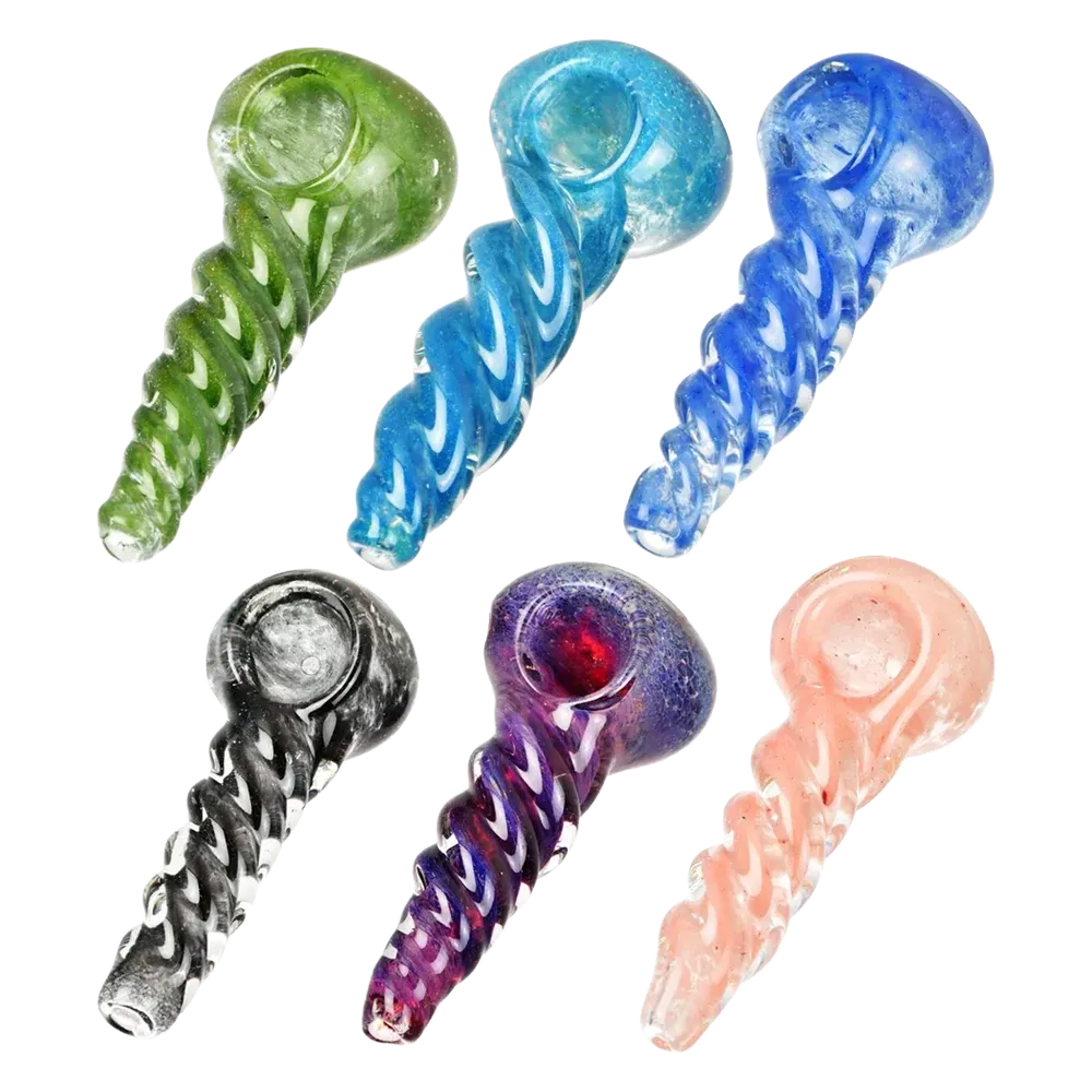 Small Heavy Twisted Frit Glass Pipe - 3" / Colors Vary