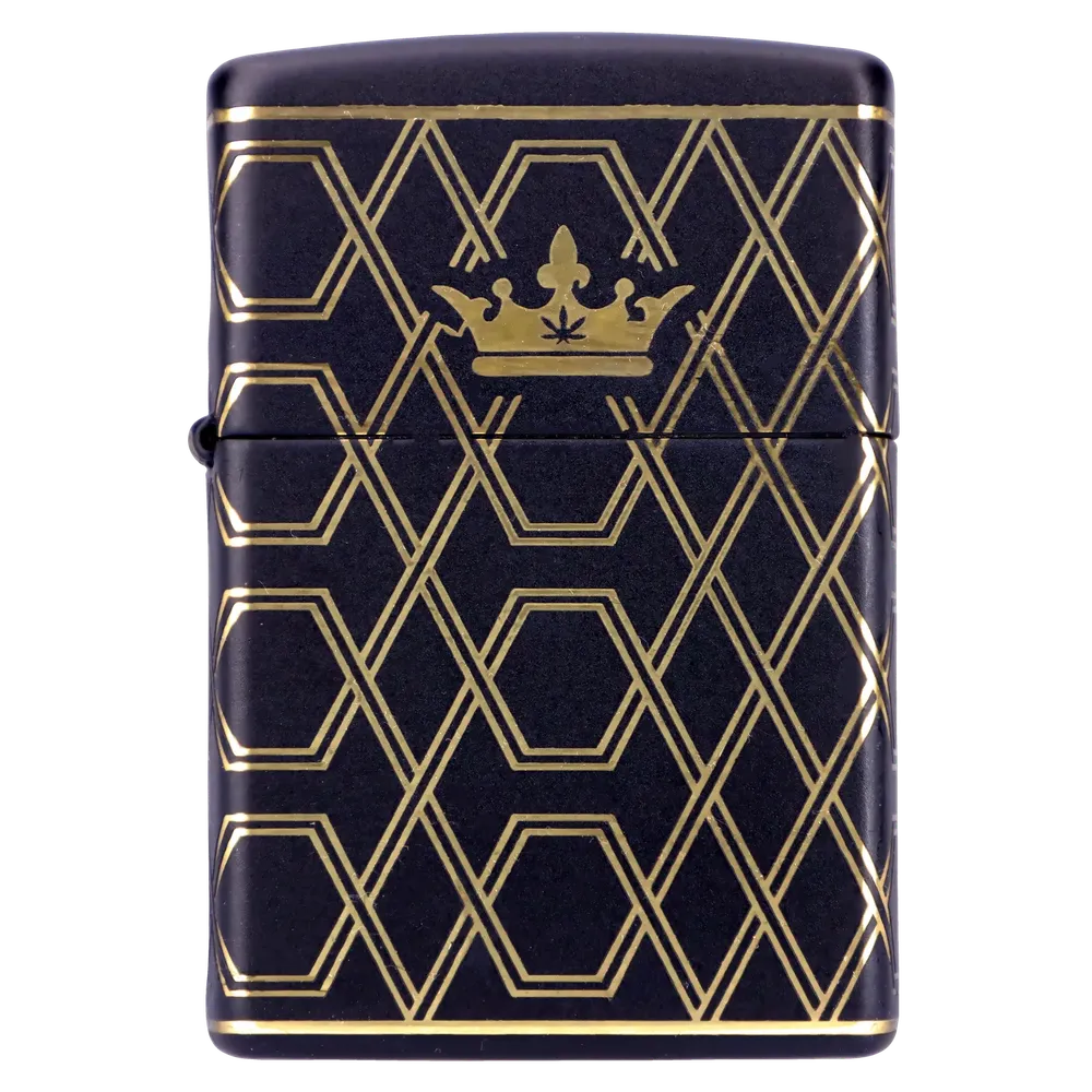 Queen of Bud Black Obsidian Geometric Zippo