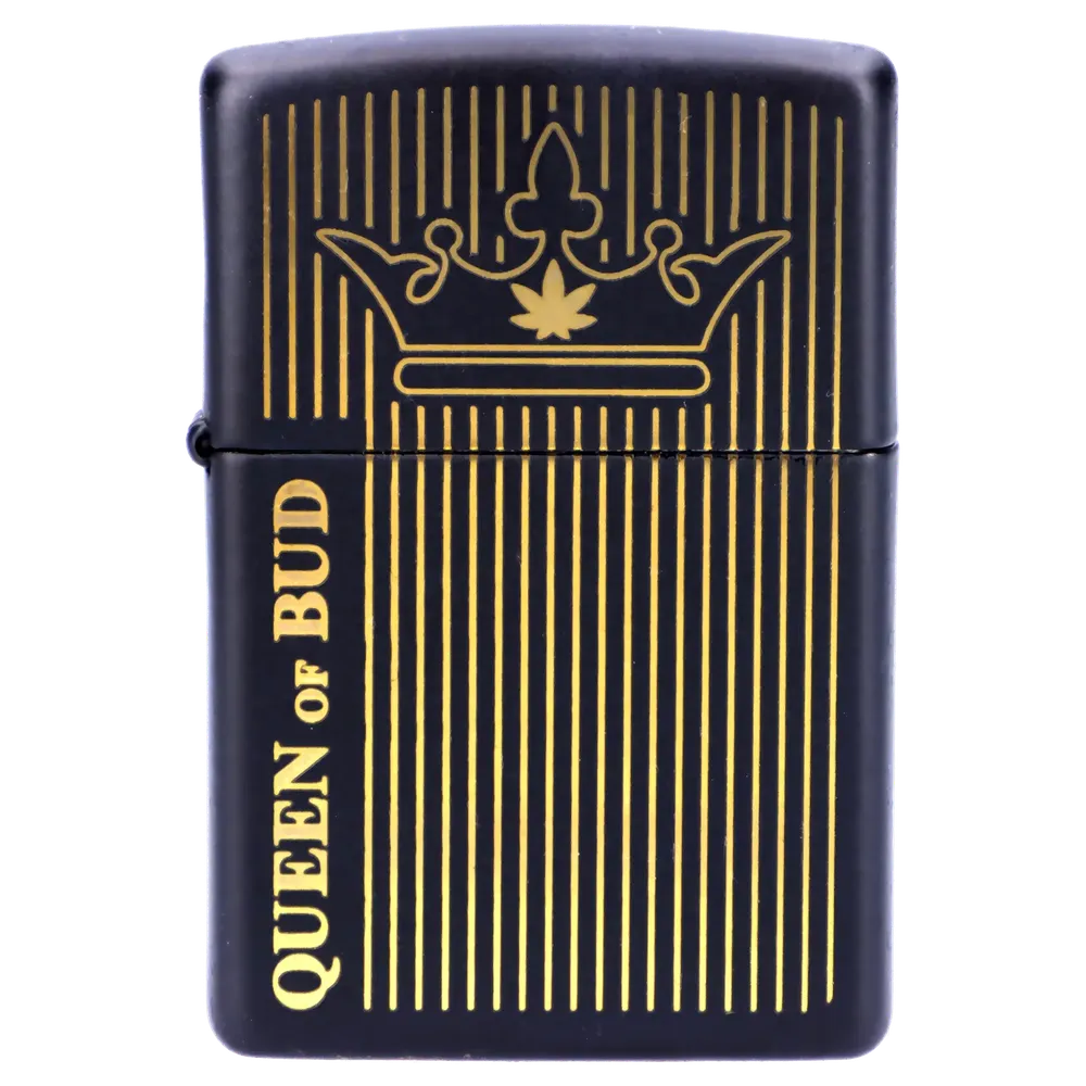 Queen of Bud Black Obsidian Vertical Flame Zippo