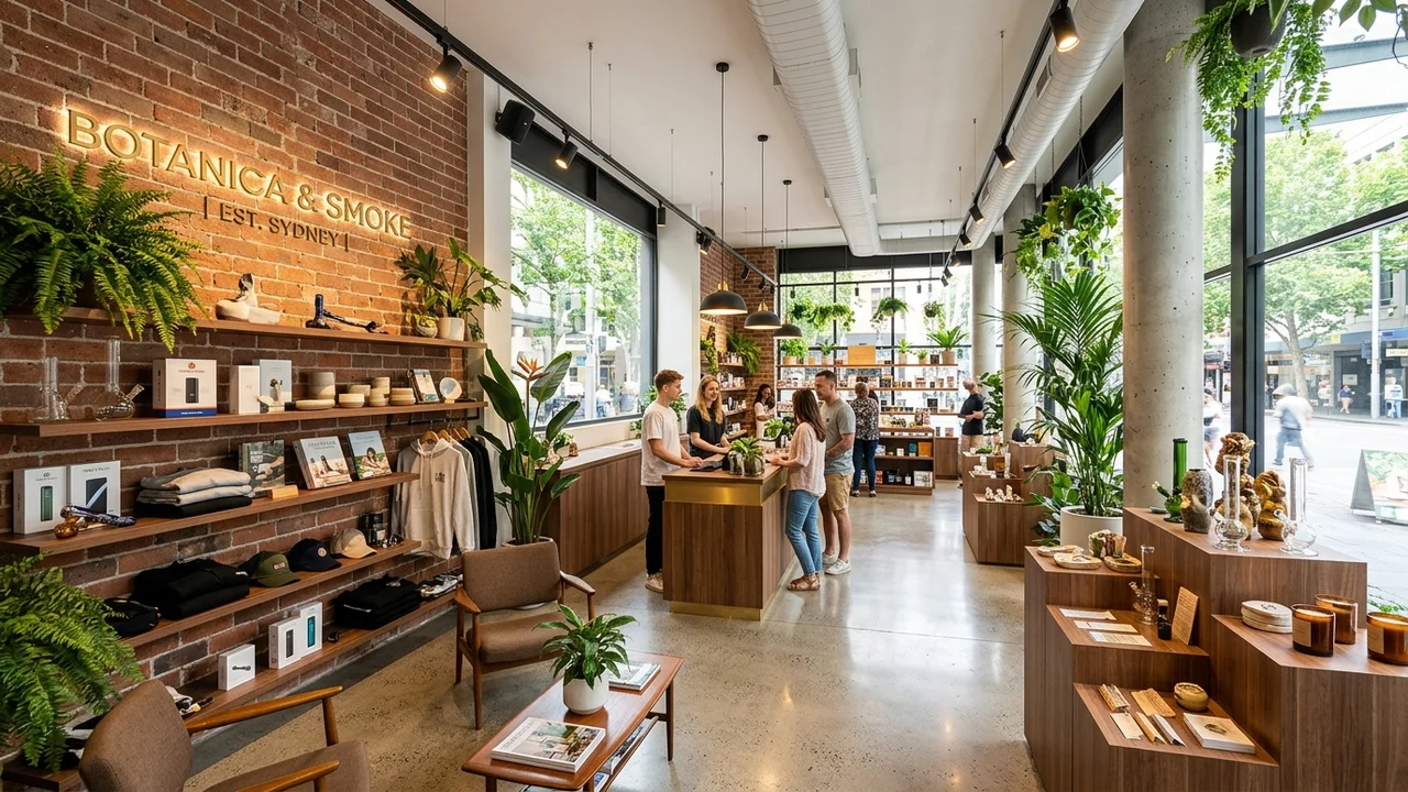 Bong n Pipes interior with curated glassware displays and customer lounge